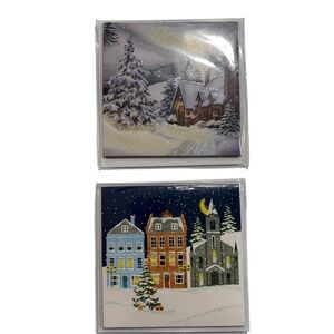 2 Vtg Christmas Pop Up Cards Village Midnight Glow Holiday Winter Decor